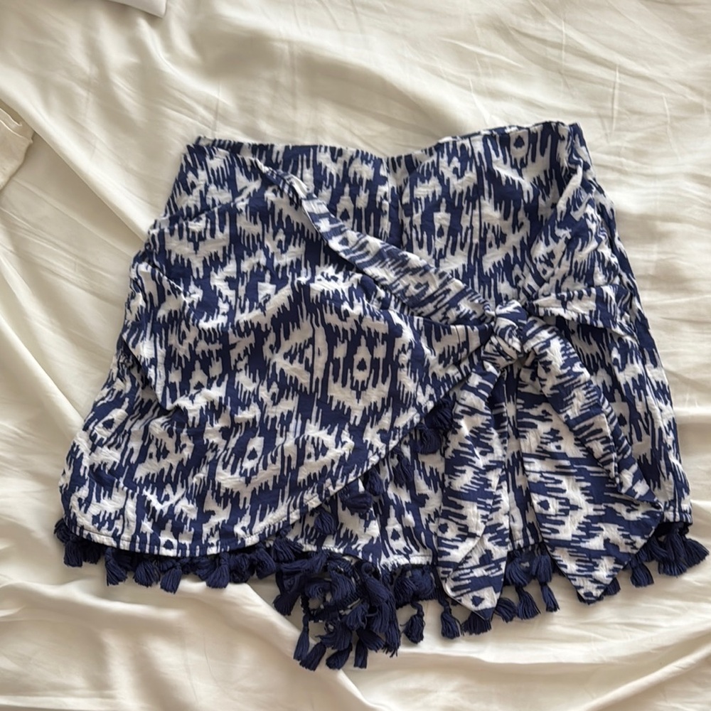 Zara Blue and White Wrap Skort with Tassels